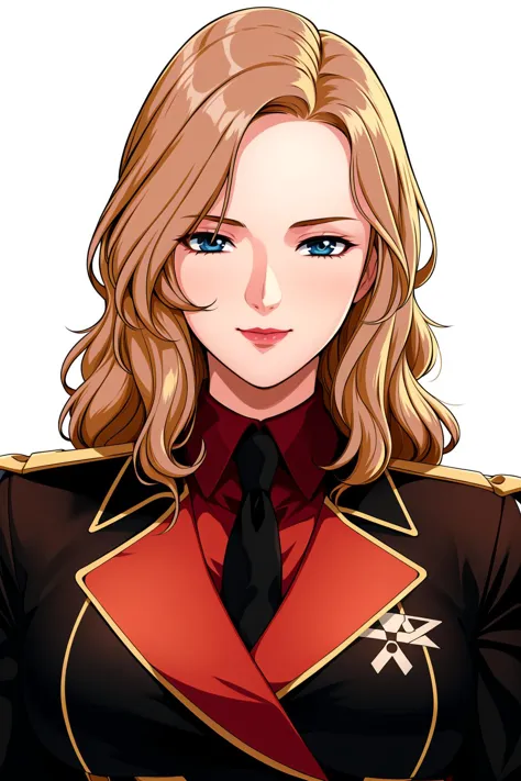 Simple Background, White Background,
red uniform,military, military uniform, Black shirt,black necktie,
<lora:Nanai_Miguel_0093-KK77-V1:0.7>,
blonde hair,blue eyes,Long hair,lipstick,
<lora:Oda_Non_Style-KK77-V2:0.3>,<lora:more_details:0.1>,
1 girl, 20yo,Young female,Beautiful Finger,Beautiful long legs,Beautiful body,Beautiful Nose,Beautiful character design, perfect eyes, perfect face,expressive eyes,perfect balance,
looking at viewer,(Focus on her face),closed mouth, (innocent_big_eyes:1.0),Light_Smile,
official art,extremely detailed CG unity 8k wallpaper, perfect lighting,Colorful, Bright_Front_face_Lighting,White skin,
(masterpiece:1.0),(best_quality:1.0), ultra high res,4K,ultra-detailed,
photography, 8K, HDR, highres, absurdres:1.2, Kodak portra 400, film grain, blurry background, bokeh:1.2, lens flare, (vibrant_color:1.2),professional photograph,
(Beautiful,large_Breasts:1.4), (beautiful_face:1.5),(narrow_waist),