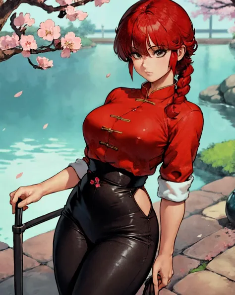 best quality, masterpiece,1girl,saotomeranma, coldwater,(medium breasts),  <lora:ranma_v1:0.8>, ,cowboy_shot,chinese clothes, bl...