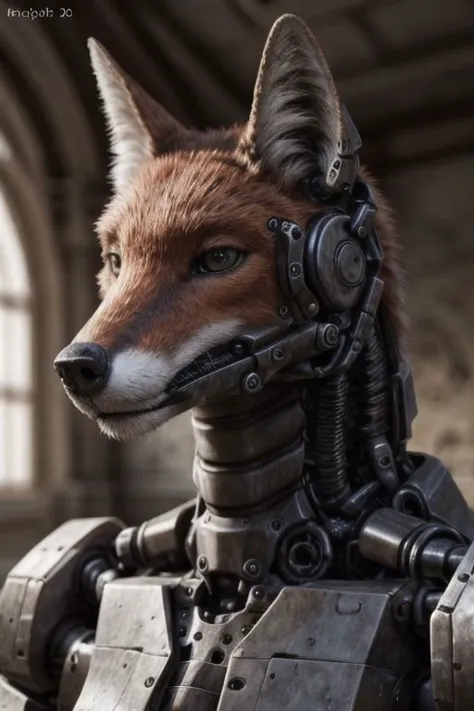 a close up of a fox wearing a suit of armor