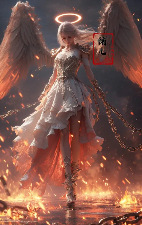 史诗级 CG 杰作, a woman 裙子ed in an angelic outfit in 链s, 精致的脸庞, HDR,德图姆, 全哈,8千, 超细致的图形张力, 动态姿势, 令人惊叹的色彩, 3D rende戒指, sur现实主义, 电影级灯光效果, 现实主义, 00 渲染器, 超级逼真, 全身照, 超级视野, 超广角, 丰富的细节, 最好的质量, 极其精致,
黑色背景 1girl, 链, 翅膀, 独自的, 裙子, 蒙眼, white 裙子, 珠宝, 面纱, 颈链, 戒指, 自己的双手, angel 翅膀, feathered 翅膀, 蒙住眼睛, 你好 火, 战场(全身:1.5),(长腿:1.3),
