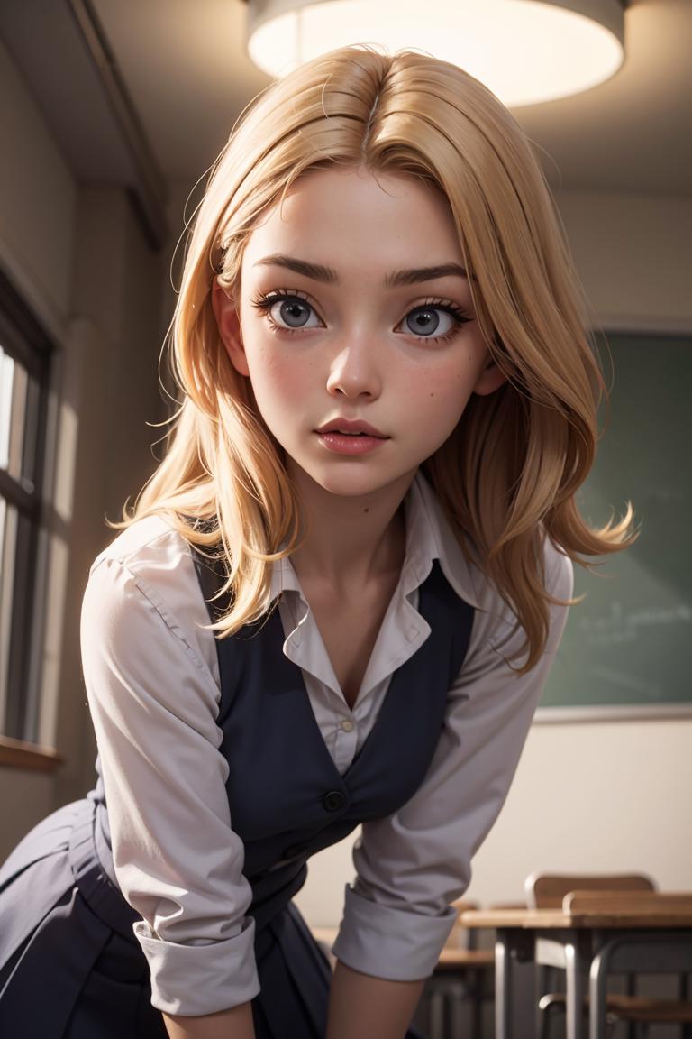 A woman in a school uniform is posing for a picture - SeaArt AI