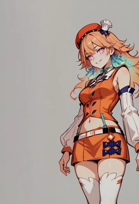 anime girl with orange hair and blue eyes in orange outfit