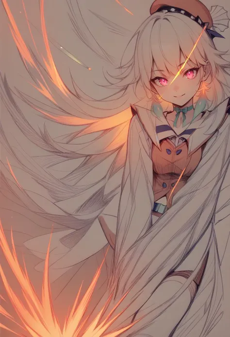 anime girl with long white hair and a white cape holding a sword