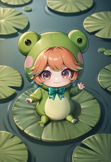 a close up of a cartoon character sitting on a leaf