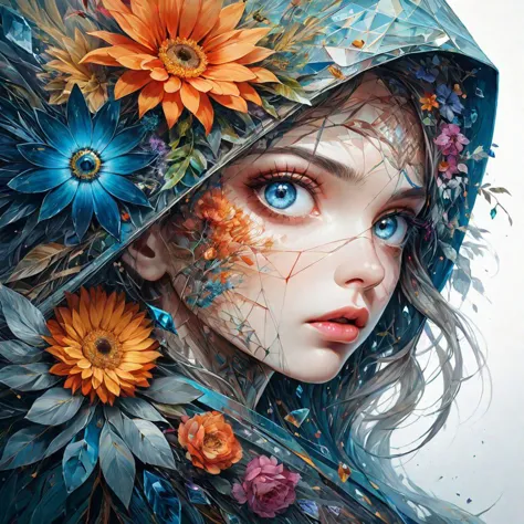 monde mystérieux au grand œil, fleur, cristal, par Minjae Lee, Carne Griffiths, Emilie Keller, Steve McCurry, Geoffroy Thoorens, Aaron Horkey, Jordan Grimmer, Greg Rutkowski,  profondeur incroyable, chef-d&#39;œuvre, surréaliste, motifs géométriques, complexe et détaillé, bokeh, fleur, parfait équilibré, bordures fines et profondes, photoréalisme artistique , lisse, great chef-d&#39;œuvre by head of prompt engineering