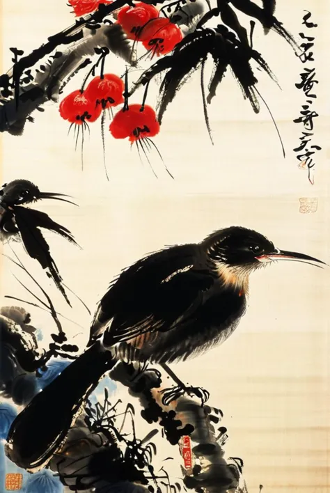 (masterpiece,best quality,,illustration), style of Qi Baishi, <lora:tbh170-sdxl:0.9>, oriental painting, fewer color