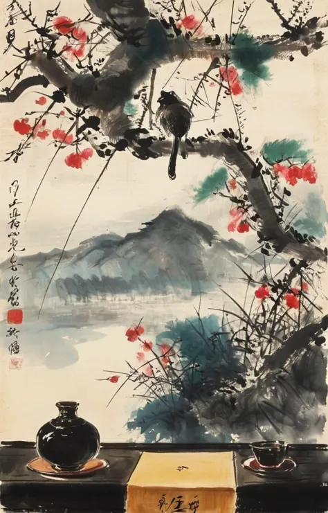 masterpiece,best quality,<lora:tbh170-sdxl:0.9>,illustration,style of Qi Baishi