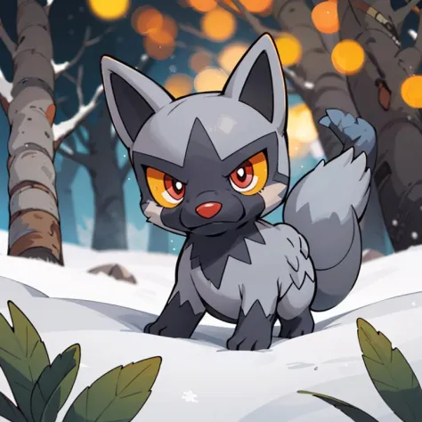 centered, award winning photo, (looking at viewer:1.2), |  Poochyena_Pokemon, |snowy forest, | bokeh, depth of field, cinematic composition, | <lora:Poochyena_Pokemon_Anime:0.8>
