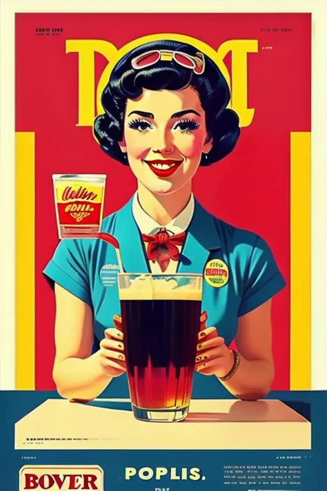 <lora:poopedColorGoofyAi_v1:0.7>, pop art, vintage ad for a beverage