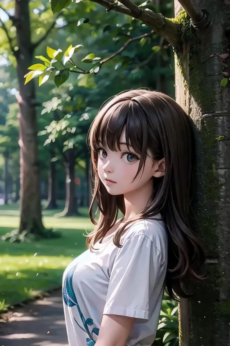 <lyco:EnvyBetterHands:1.0>, <lora:add_detail:0.3>, (masterpiece), best quality, detailed background, cinematic lighting, forest, 1girl, solo, casual, long brown wavy hair