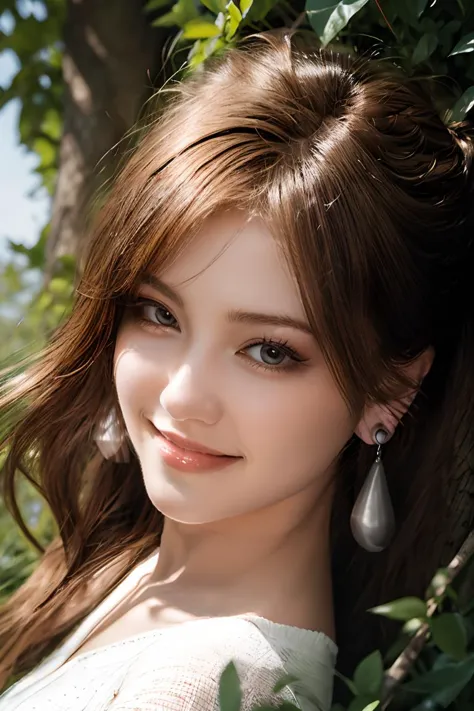 nature scene,portrait,from above:1.3,1girl,floating hair,smile,earrings,lifting hair,<lora:asianGirlsFace_v1:0.8> ,