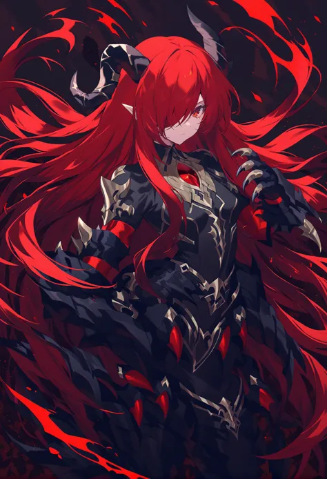 a woman with red hair and a sword in her hand