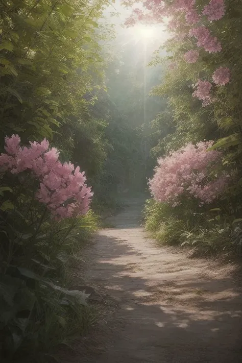 there is a path that has a bunch of flowers on it