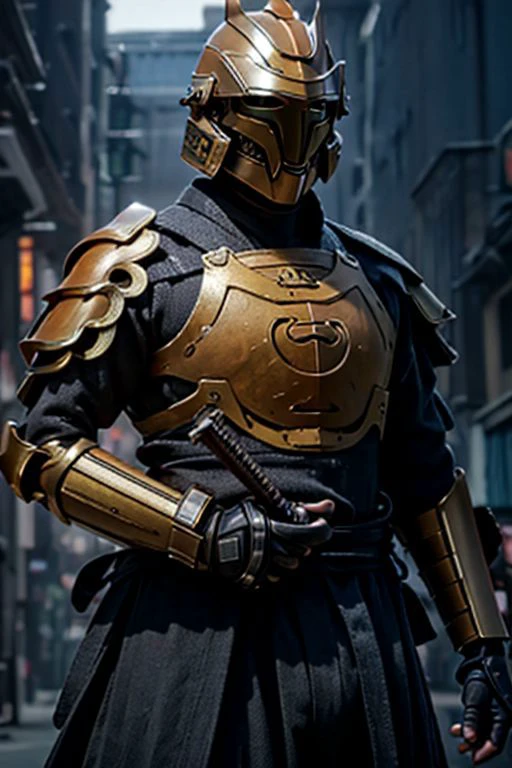 Craft an image of a futuristic male character adorned in stunning ...