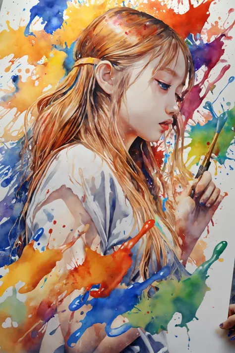 Colorful, multiple colors, intricate detail, splash screen, photorealistic, intricately detailed fluid gouache painting, calligraphy, acrylic, watercolor art,
masterpiece, best quality, 1girl, <lora:kwFemale_Beta40-SDXL_v1:1>, waifu