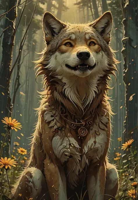 wolf's rain, brown, happy, smile,  detailed, atmospheric, illusion, the flower that dances in the wind, next time in paradise, s...