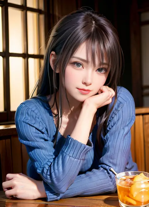 (8k, RAW photo, best quality, masterpiece:1.2), (realistic, photo-realistic:1.37),1 girl, cute, adorable, (blue eyes), light smile, (solo),detailed face, round face, ponytail, slender, petite breast, leather jacket, white tshirt, dramatic angle, head tilt,...