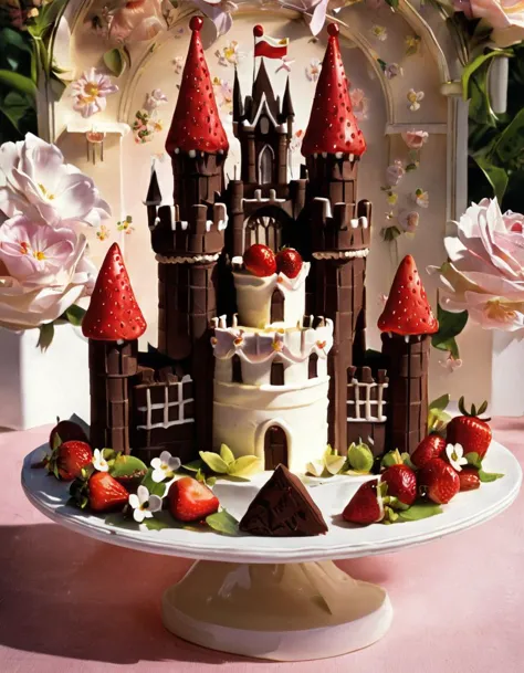 there is a cake with a castle on it on a plate