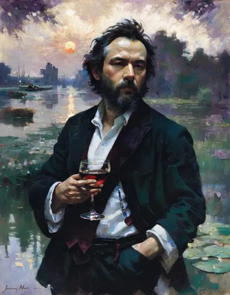 a painting of a man holding a wine glass in his hand