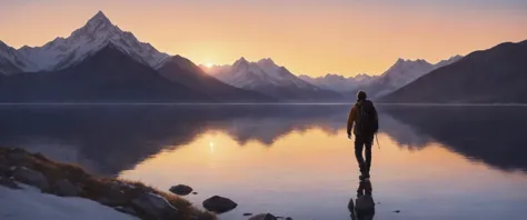 a person standing on a rock looking out at a lake