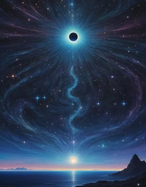 a painting of a black hole with a star in the middle