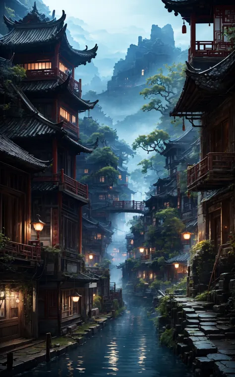 traditional chinese landscapemasterpiece, best quality, 32k uhd, insane details, intricate details, hyperdetailed, hyper quality, high detail, ultra detailed, Masterpiece, 1girl,
 