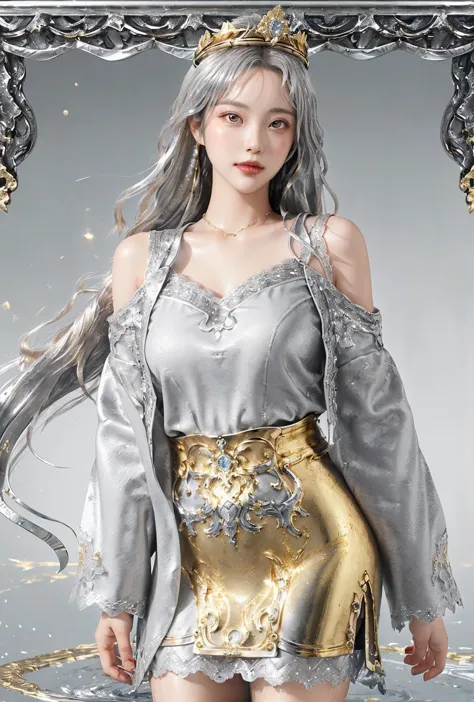 masterpiece, best quality, best quality, Amazing, beautiful detailed eyes,((1girl)), finely detailed, Depth of field, extremely detailed CG unity 8k wallpaper, full body,(other Minato aqua), (((a girl wears Clothes with a silver texture))),((Extremely gorg...