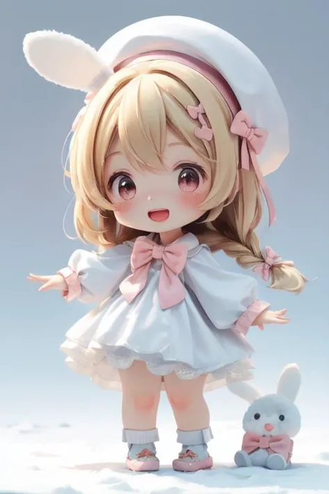 masterpiece, best quality, 8k, cinematic light, ultra high res, chibi, 1girl, hat, pink bow, bow, smile, open mouth, blonde hair...