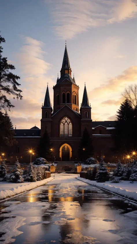 a profestional picutre of  Cluj-Napoca, Romania: Cluj-Napoca, un centro cultural en Transilvania, toma un ambiente mágico en invierno, con el St. la Iglesia de San Miguel y la Plaza Avram Iancu adornadas con luces, creando un ambiente festivo.  ,
Gran angular, paisaje , 
photorealism,irreal 5 días, extremadamente detallado ,((ultranítido)),((obra maestra)),((mejor calidad)),((ultradetallado)),((detalles intrincados)), fondo extremadamente detallado, ultra realista,32k,foto cruda, 8K ,DSLR,iluminación suave,alta calidad,grano de la película, hermoso y estetico,extremadamente detallado, sombras naturales,