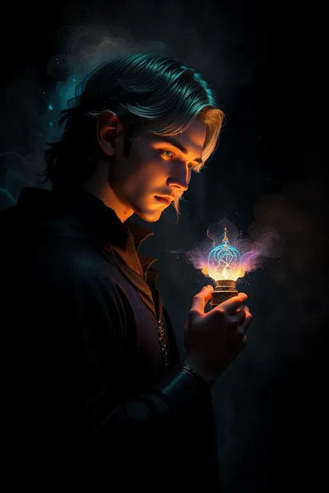 a profesional picture of 1man Aethan, the Arcane Elf Mage was a slender, ethereal elf, with skin as pale as moonlight and hair a...