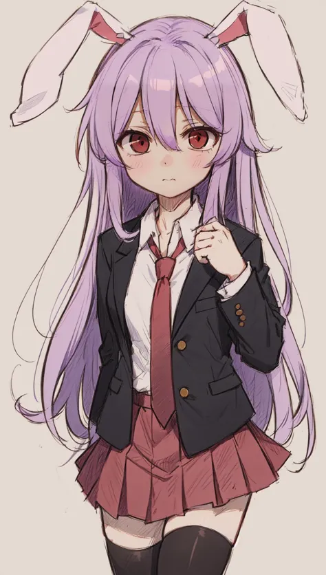 masterpiece, best quality, reisen udongein inaba, long sleeves, blazer, light purple hair, red eyes, very long hair, jacket, whi...