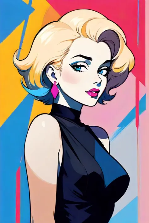 a cartoon drawing of a woman in a black dress