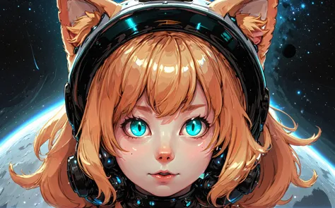 (masterpiece), best quality, space, super massive black hole, black hole devouring another black hole, black hole collapsing, <lora:xl_neco-arc(kohaku_delta):1> Neco-arc, 1girl, blond bangs, slit eyes, cat eyes, cat ears, cat eared glass bubble helmet, cat tail, space suit, somewhere in space