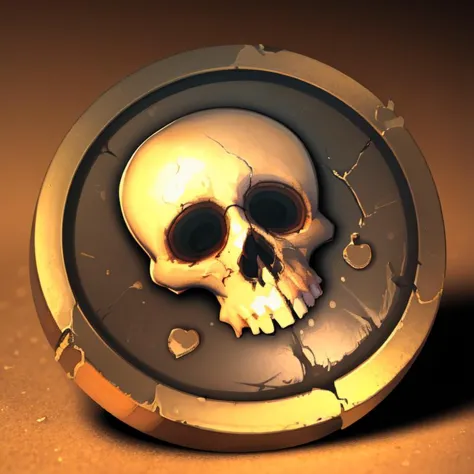 a close up of a skull on a coin with a hole in the middle