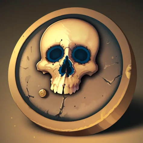 a close up of a skull on a coin with a hole in the middle