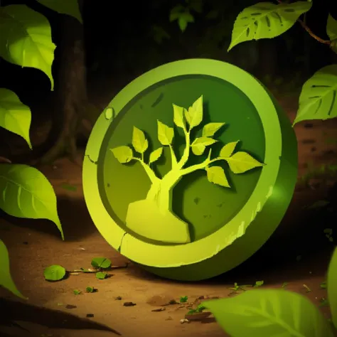 ((masterpiece,best quality)), <lora:FantasyIcons_Coins:0.8>, green coin, glowing, nature, tree symbol, leaves, ivy, shiny metal