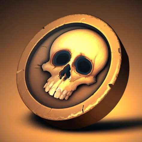 a close up of a skull in a round object with a shadow