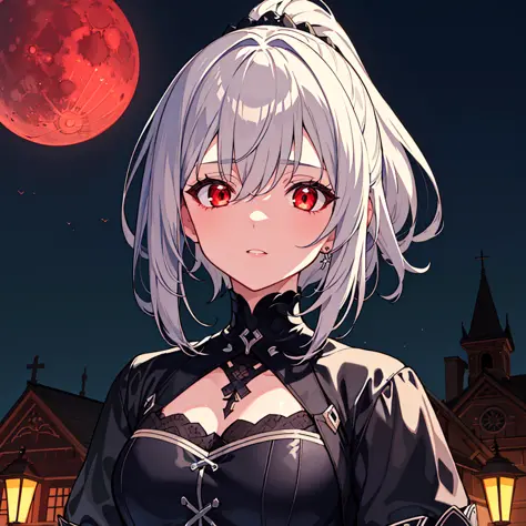 best quality,masterpiece,extremely detailed CG unity 8k wallpaper,ultra-detailed, illustration,blood moon,night,gothic architect...