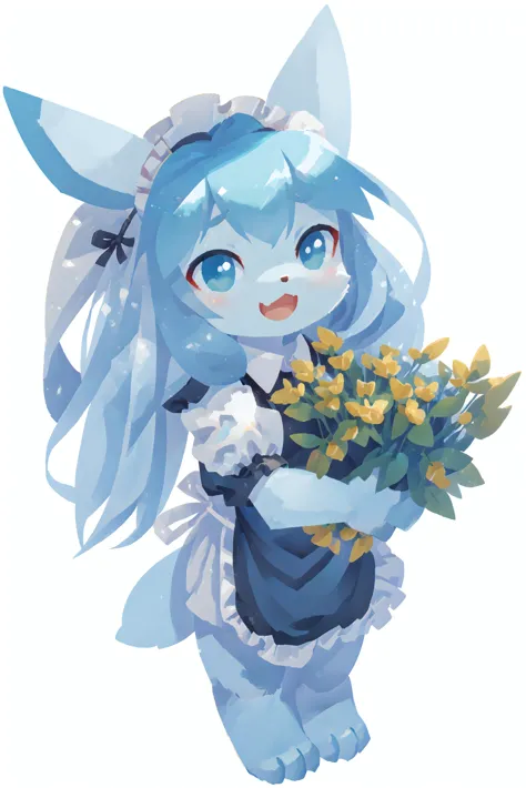 a close up of a cartoon character holding a bunch of flowers