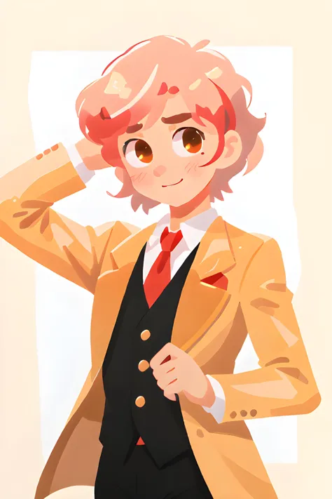 anime character with pink hair and a suit and tie