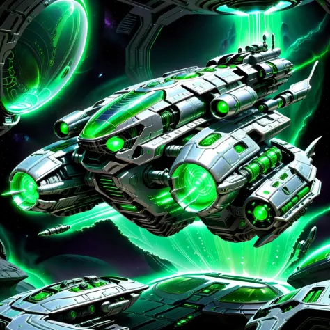 xenomechanicalworld, scifi, futuristic, hover tank, plasma cannon, green