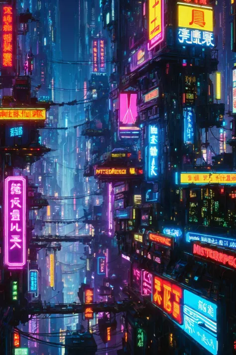 skyline of a sprawling city on a junkworld, cyberpunk, night, neon signs, spotlights, hologram,<lora:EnvyJunkworldXL01:0.8>  <lo...