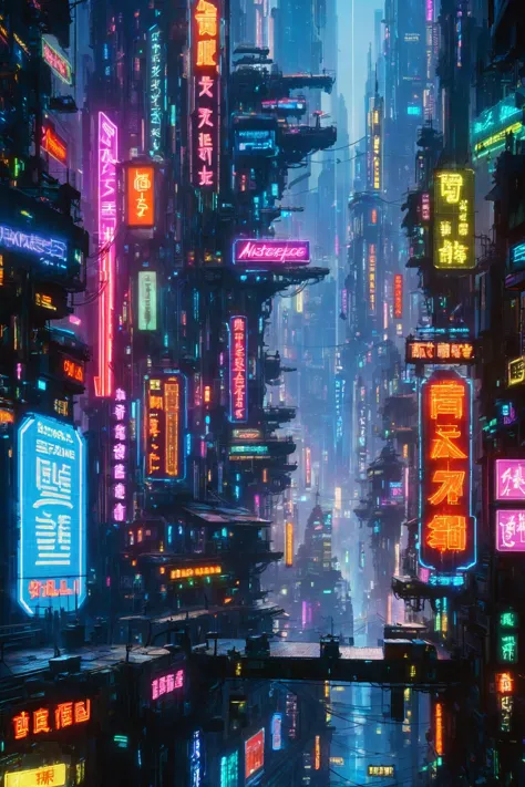 skyline of a sprawling city on a junkworld, cyberpunk, night, neon signs, spotlights, hologram,<lora:EnvyJunkworldXL01:0.8>  <lo...