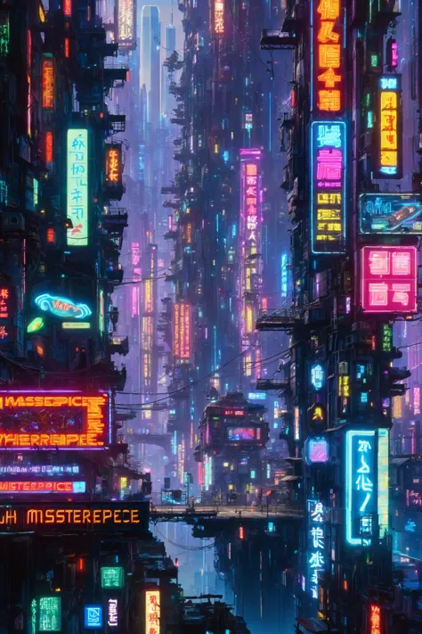 horizon d&#39;une ville tentaculaire sur un monde indésirable, cyberpunk, nuit, enseignes au néon, projecteurs, hologramme,cyberpunk divers (chef-d&#39;œuvre:1.2), Meilleure qualité, (hyperdétaillé, le plus détaillé:1.2), textures haute résolution, 