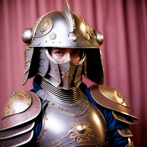 photo, close up of a person wearing a helmet and armor (baroquewarrior:1) <lora:djzbaroquewarriorv21-loha:1>