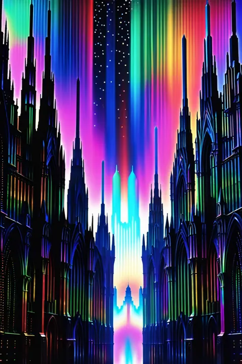 a close up of a colorful city with a rainbow light