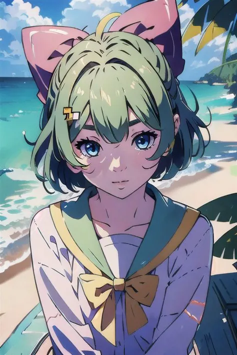 a woman with a cat ear and a dress on standing on a beach