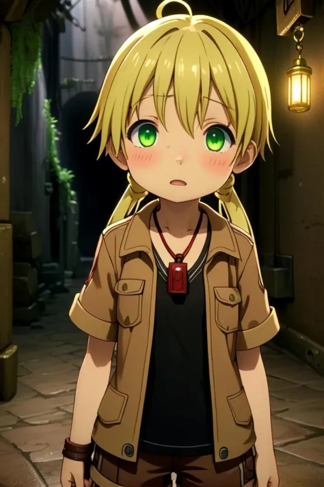 <lora:rikosdxl-000026:0.6>
a 10-year-old girl, riko,
she has blonde hair.
(green eye color), twintails
black shirt,
she is weari...