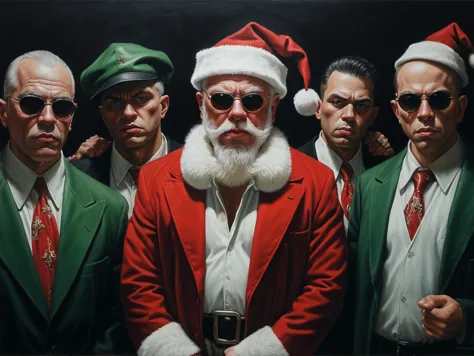 painting of a group of men dressed in christmas attire