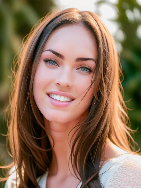 a close up of a woman with long hair and a smile